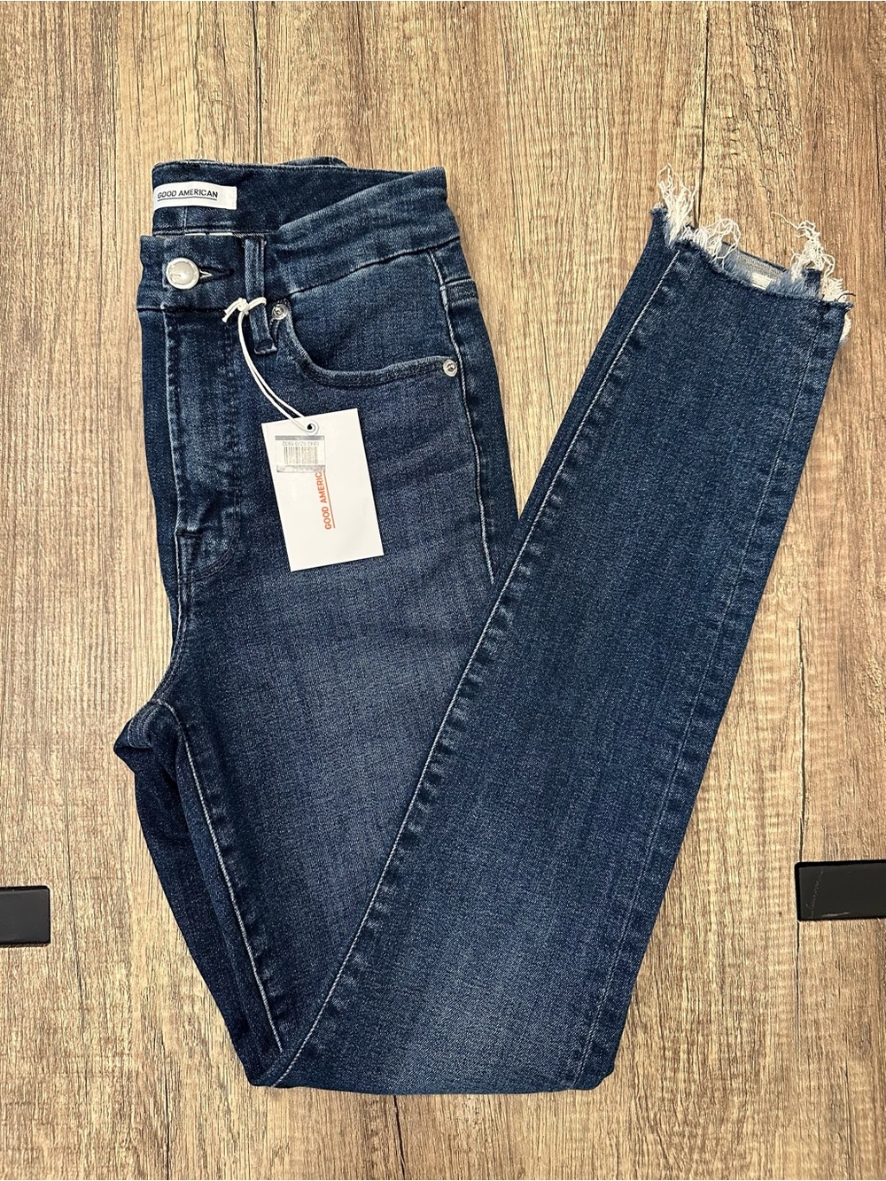 Good American Good Legs Chewed Hem Skinny Jeans Blue 701 Size 0 New With Tags